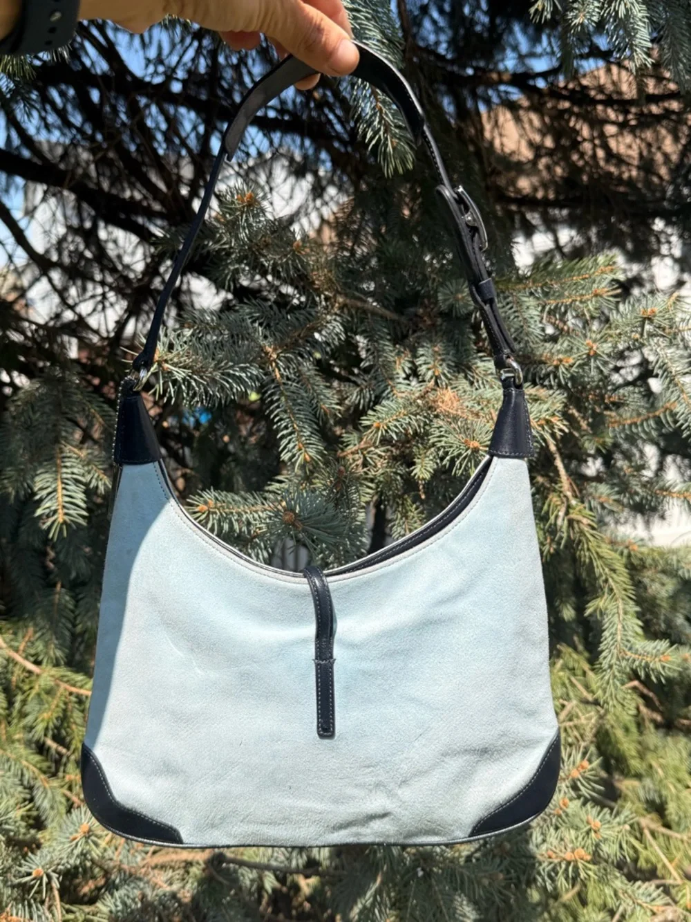 RARE COACH Y2K Baby Blue Suede Mini‎ Hampton Shoulder Bag Vintage